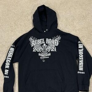 Black Rebel Road hoodie with white accents wings mens‎ large Muskegon Michigan